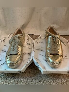 Frye Leather Gold Metallic Women's Lace-Up Sneakers